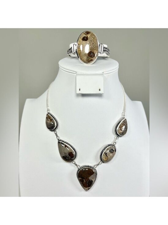 Jewelry - Coffe Bean Jasper 925 Gemstone Necklace & Bracelet